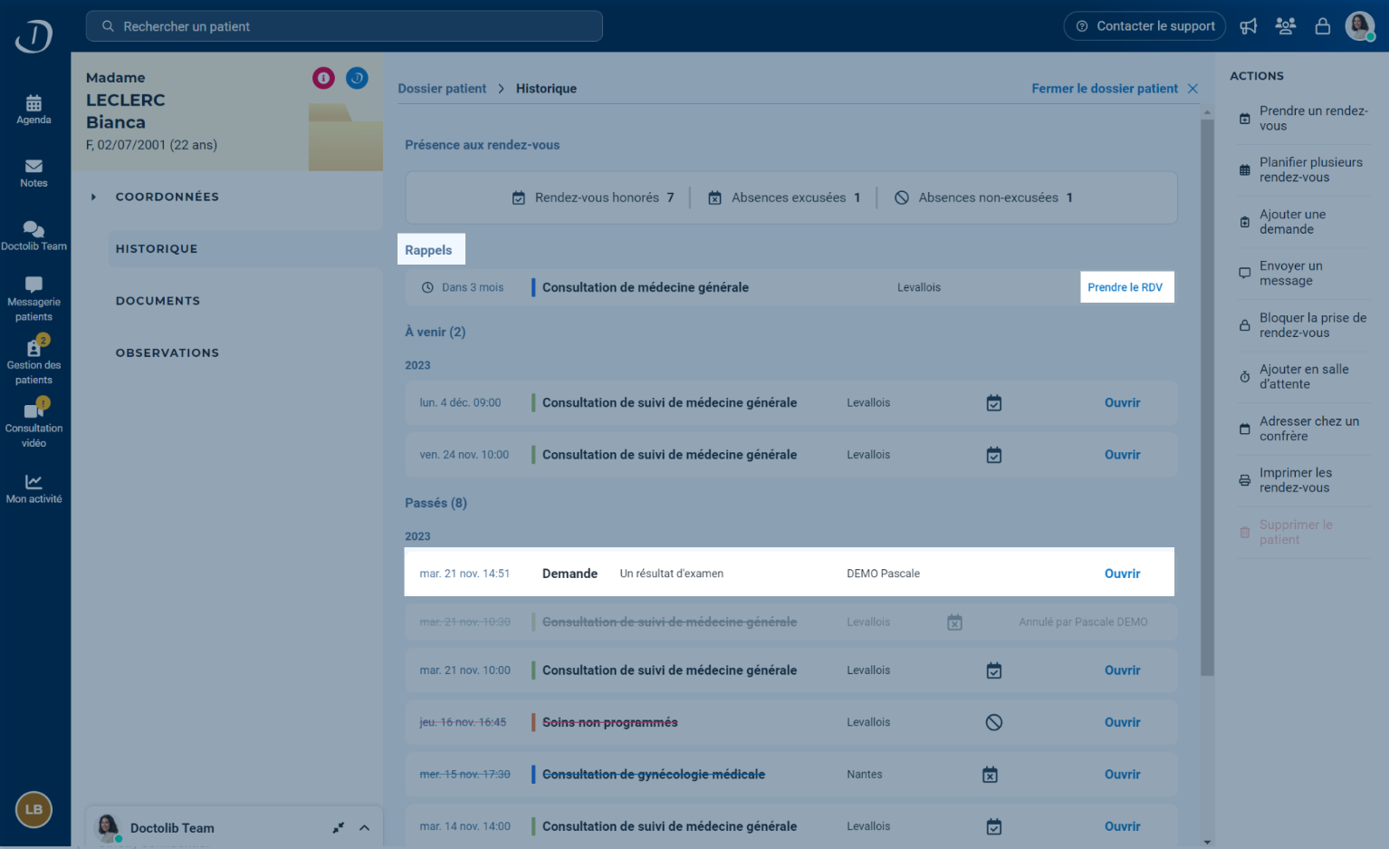 Les actions possibles depuis l'historique du dossier patient .png