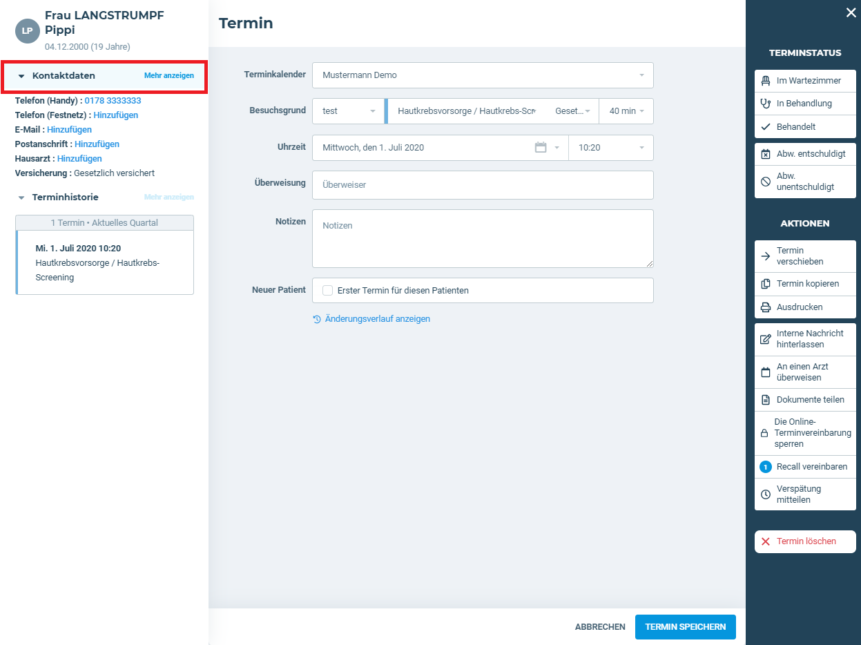 Einen Patienten für die Online-Buchung sperren – Hilferubrik